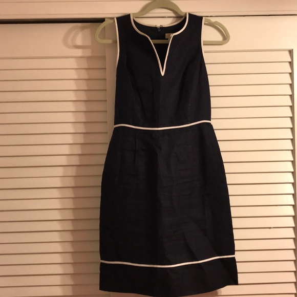 J crew navy and white linen dress - Picture 1 of 2